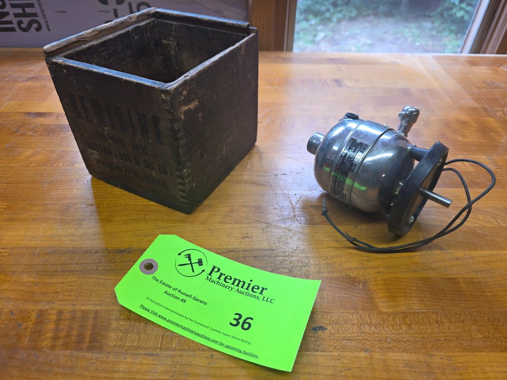 Chrome Plated 115V. Small Motor and Small Wood Crate. 