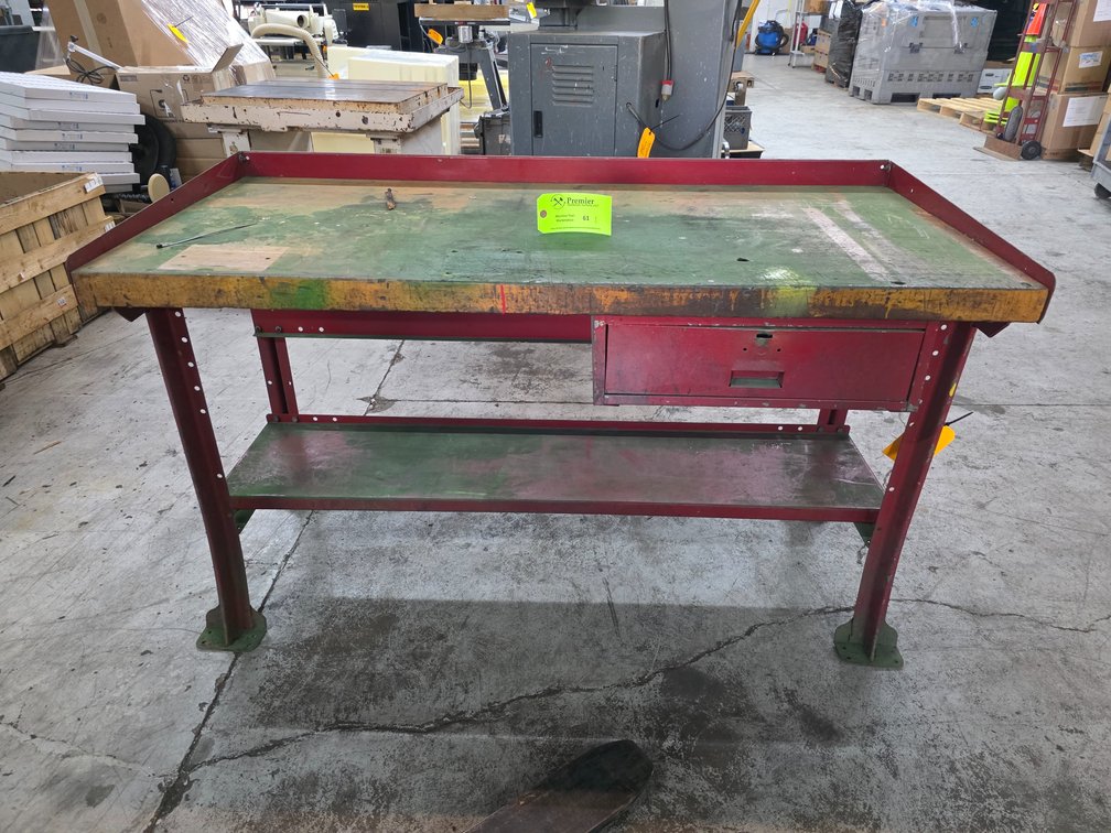 Butcher Block Top Metal Frame Workbench. 