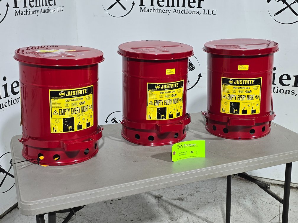 (3) Justrite, Model: 09100 Red, Oily Waste Cans. 