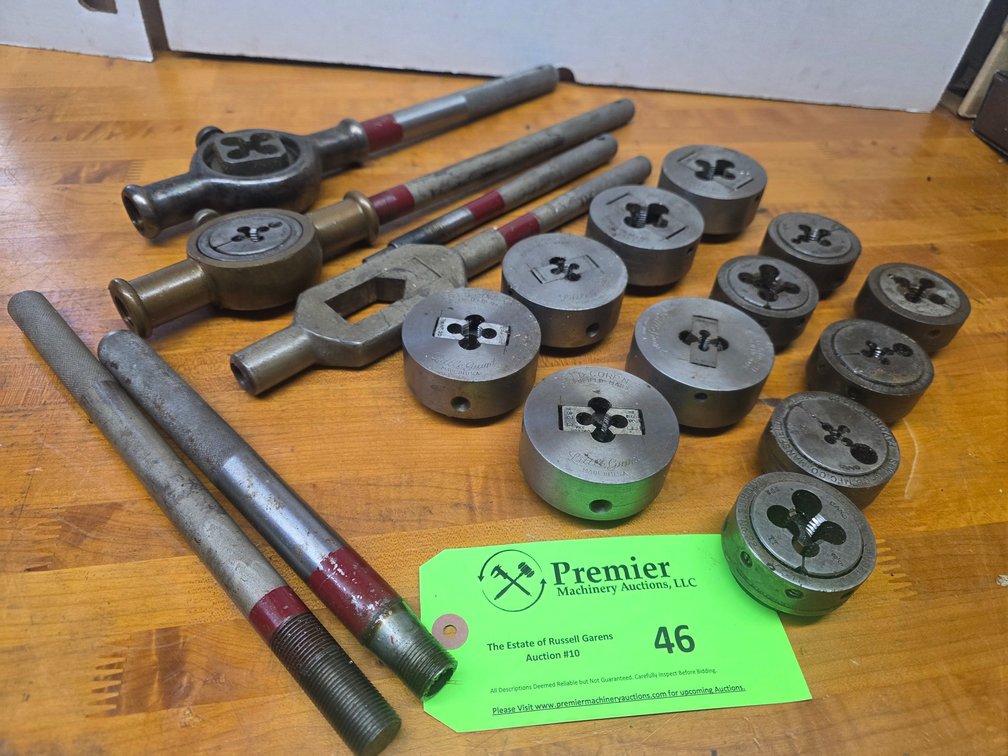 Group of Assorted Threading Dies, Handles.