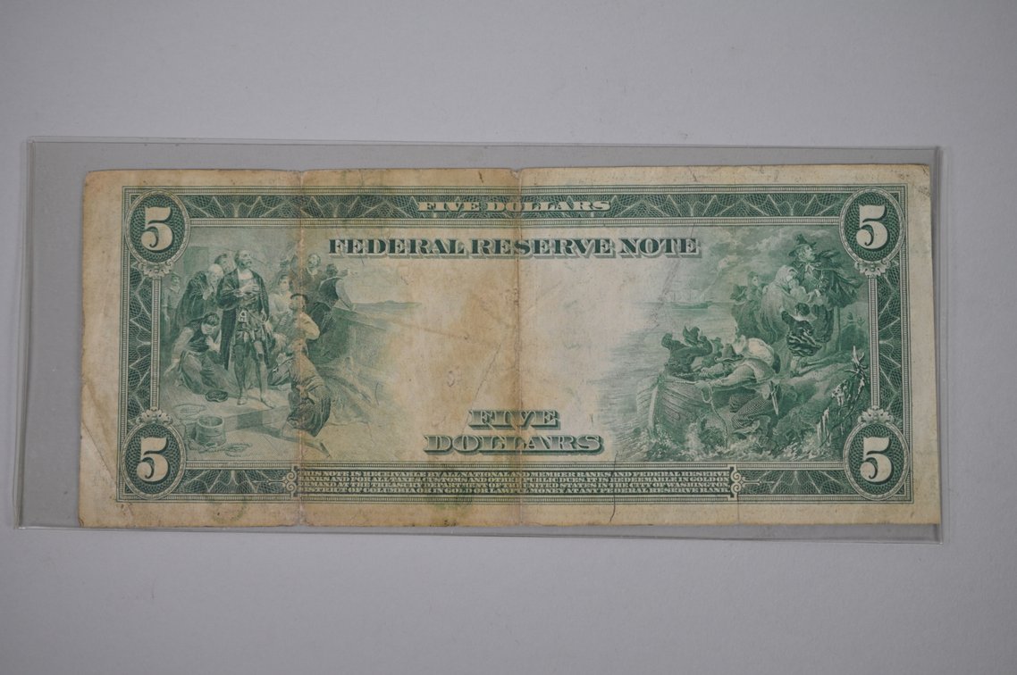 1914 Five Dollar and 1923 One Dollar Blue Seal Notes, photo 6 of 18