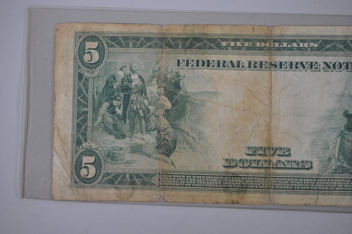1914 Five Dollar and 1923 One Dollar Blue Seal Notes, photo 7 of 18