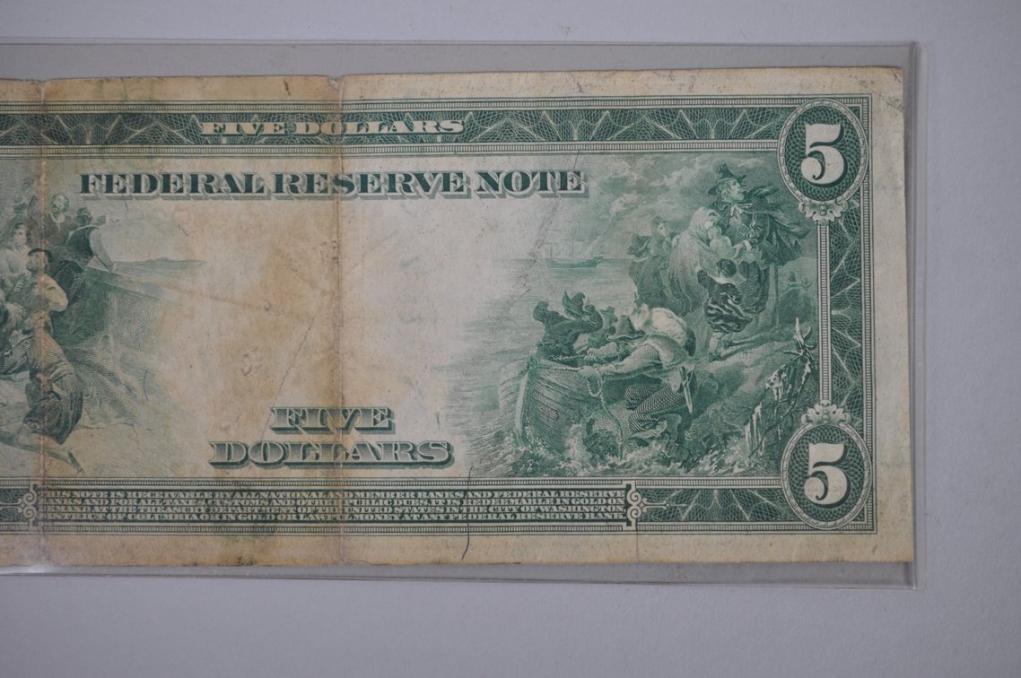 1914 Five Dollar and 1923 One Dollar Blue Seal Notes, photo 8 of 18