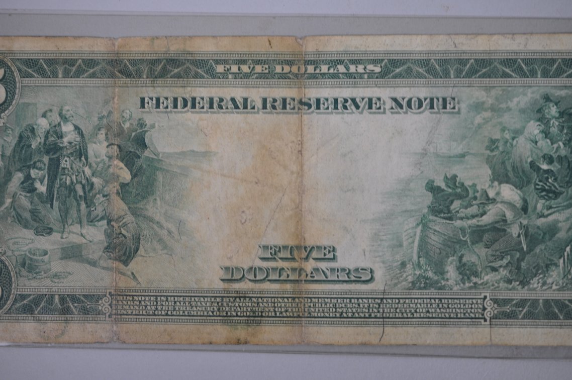 1914 Five Dollar and 1923 One Dollar Blue Seal Notes, photo 9 of 18