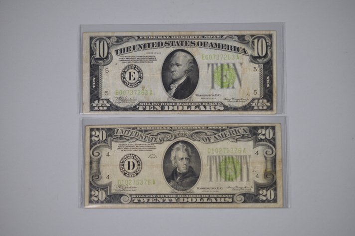 1934 Small Type $10 & $20 Notes