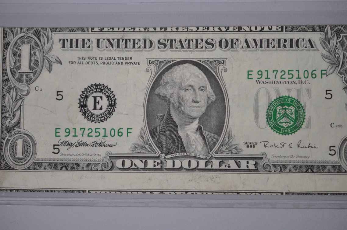 Series of 1995 Small Type One Dollar Error Notes, photo 6 of 16