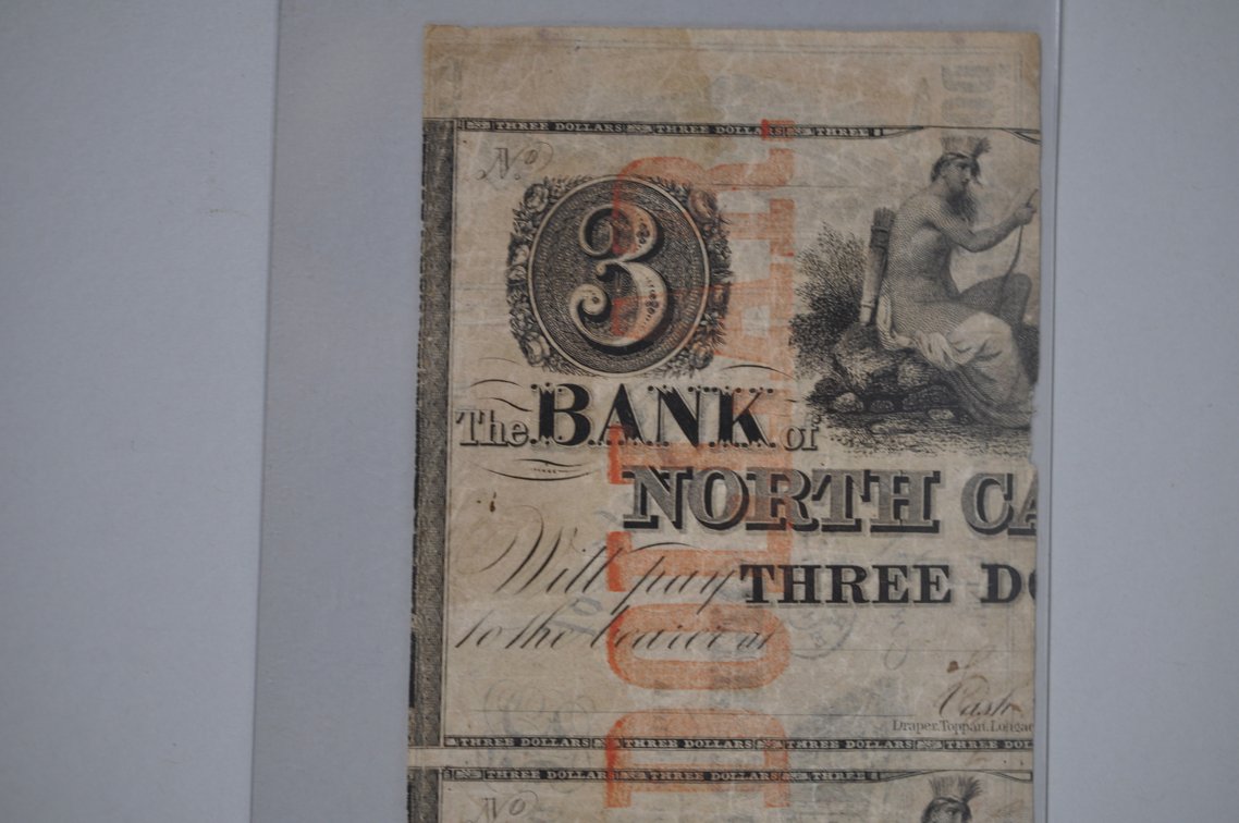 NC One and Three Dollar Civil War Obsolete Banknotes, photo 14 of 15