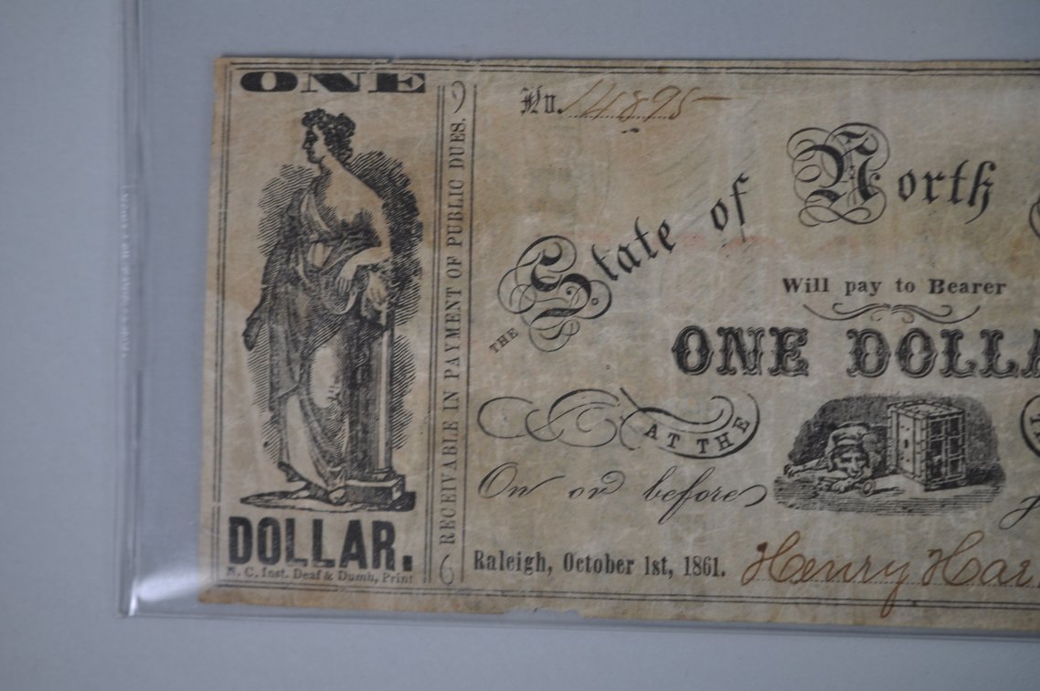 NC One and Three Dollar Civil War Obsolete Banknotes, photo 10 of 15