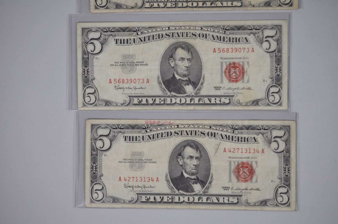 1934/53/63 Small Type Five Dollar Blue & Red Seals, photo 14 of 20