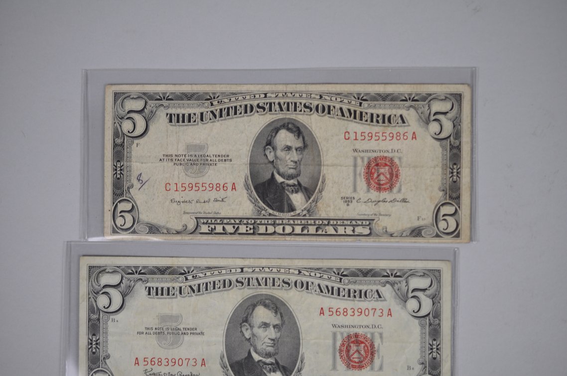 1934/53/63 Small Type Five Dollar Blue & Red Seals, photo 15 of 20