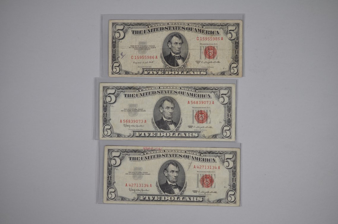 1934/53/63 Small Type Five Dollar Blue & Red Seals, photo 13 of 20