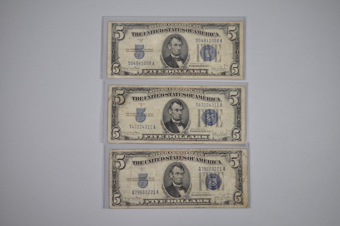 1934/53/63 Small Type Five Dollar Blue & Red Seals, photo 2 of 20