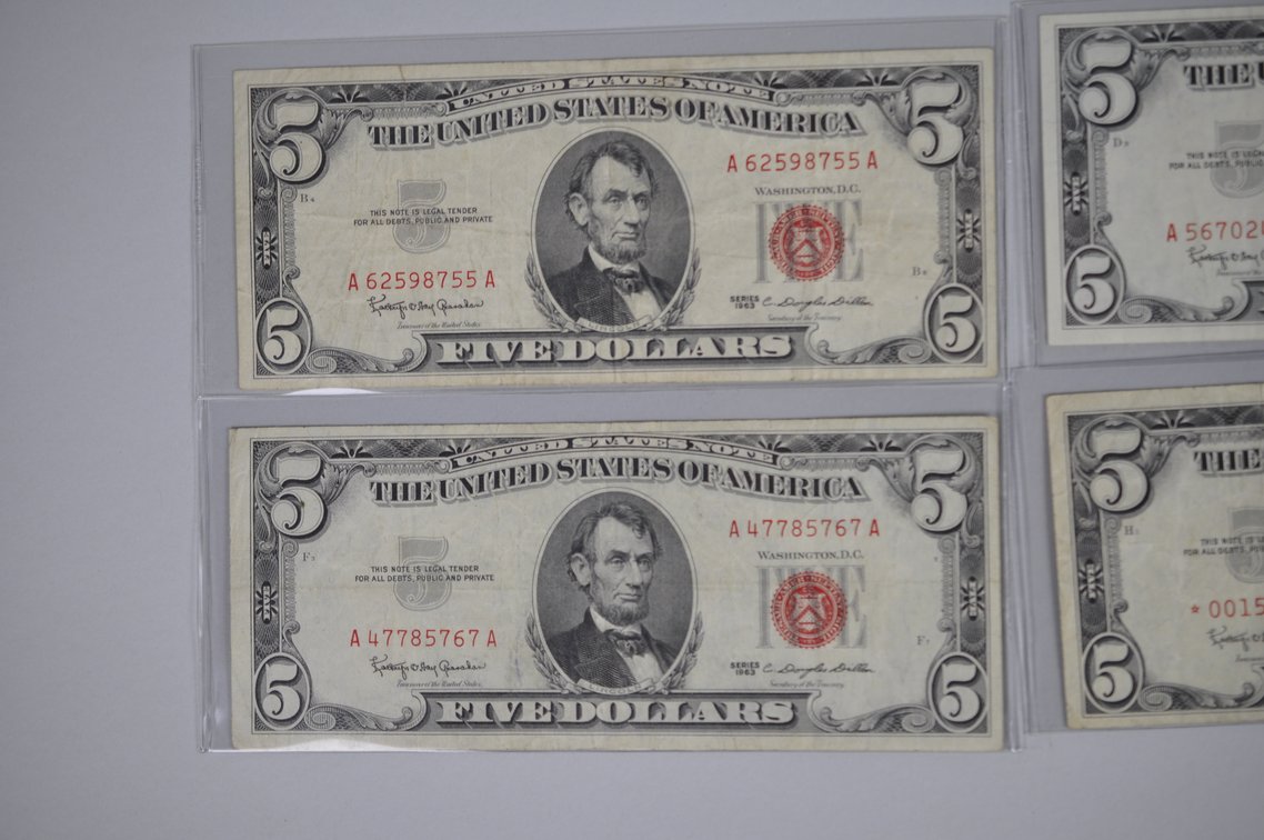 1934/53/63 Small Type Five Dollar Blue & Red Seals, photo 18 of 20