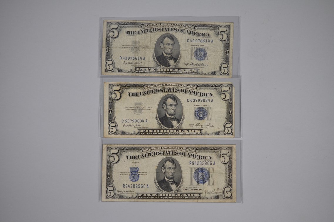 1934/53/63 Small Type Five Dollar Blue & Red Seals, photo 7 of 20