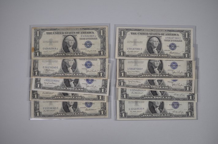 1935 One Dollar Blue Seals, Five Consecutive Serial Numbers