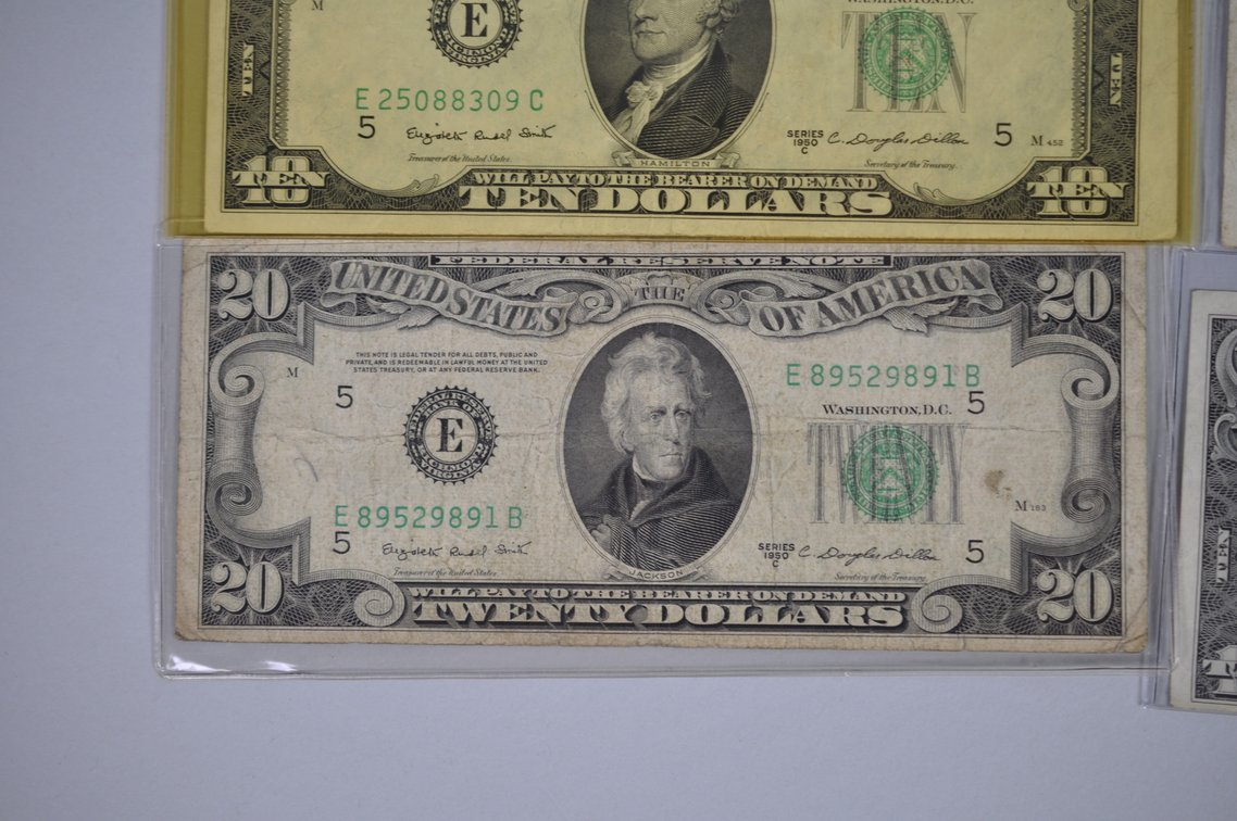 1950 & 1953 Small Type $10 & $20 Blue/Green Seals, photo 3 of 13