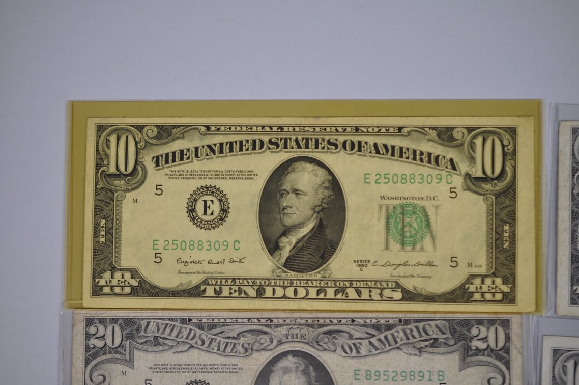 1950 & 1953 Small Type $10 & $20 Blue/Green Seals, photo 2 of 13