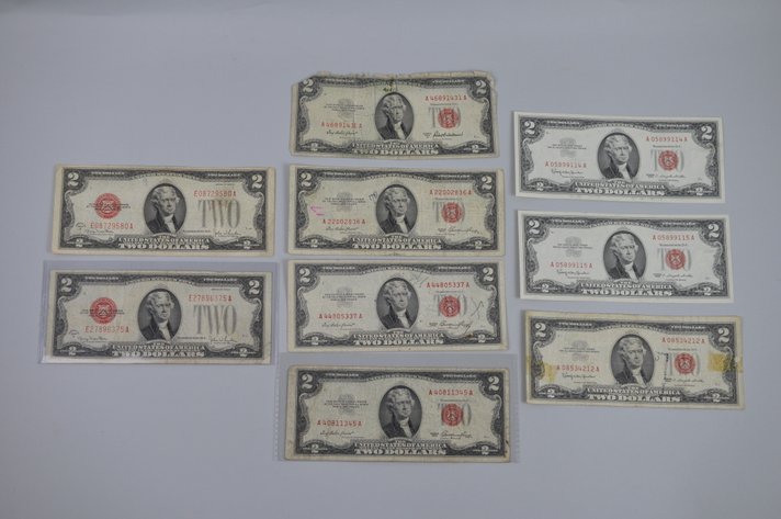 Two Dollar United States Notes Red Seal Bill 1928-1963