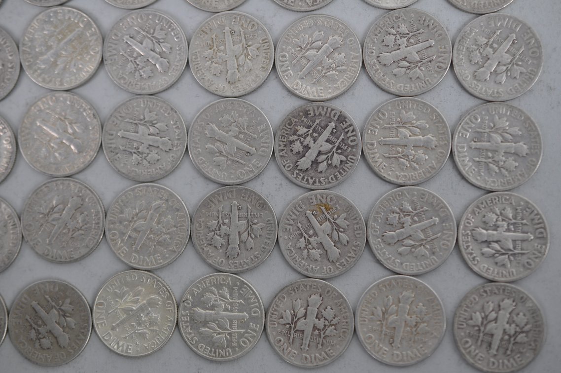 Tube of 50 Roosevelt Dimes, photo 10 of 13