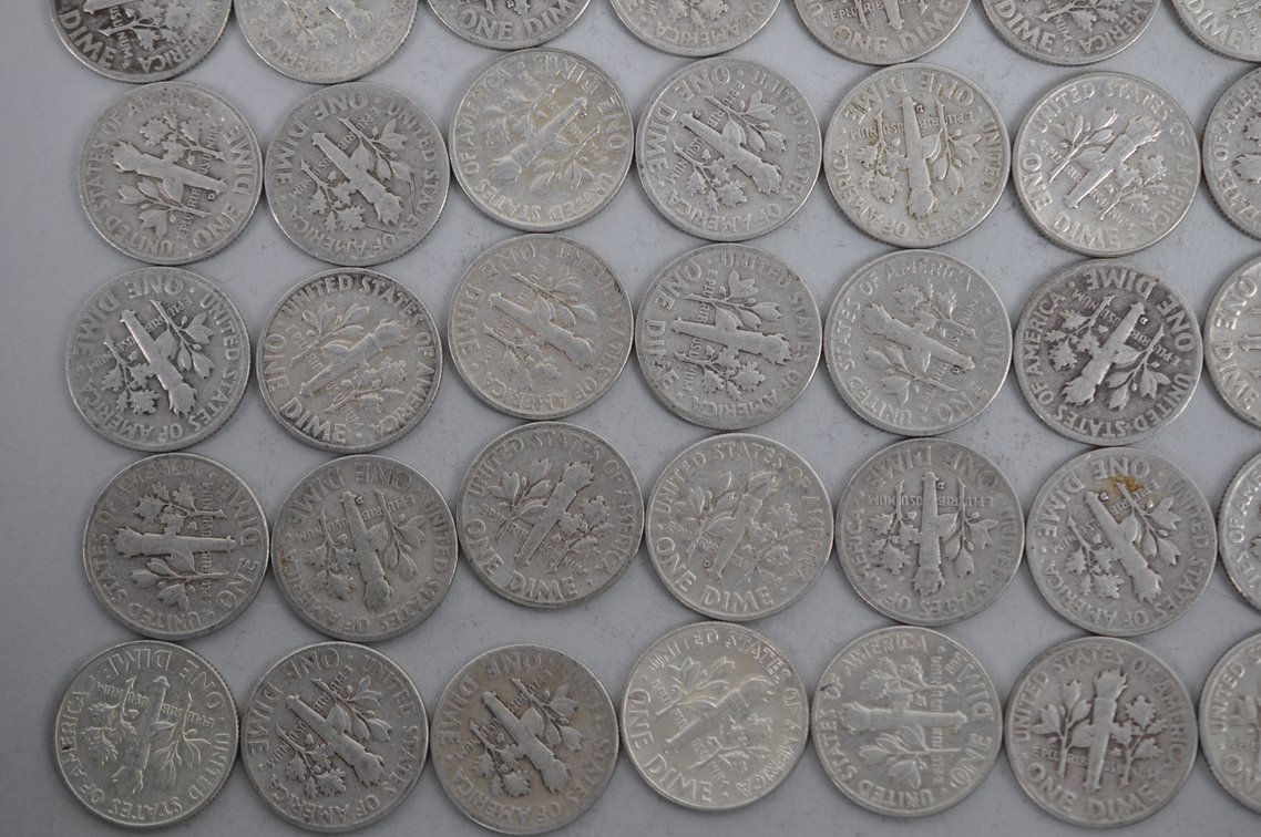 Tube of 50 Roosevelt Dimes, photo 9 of 13