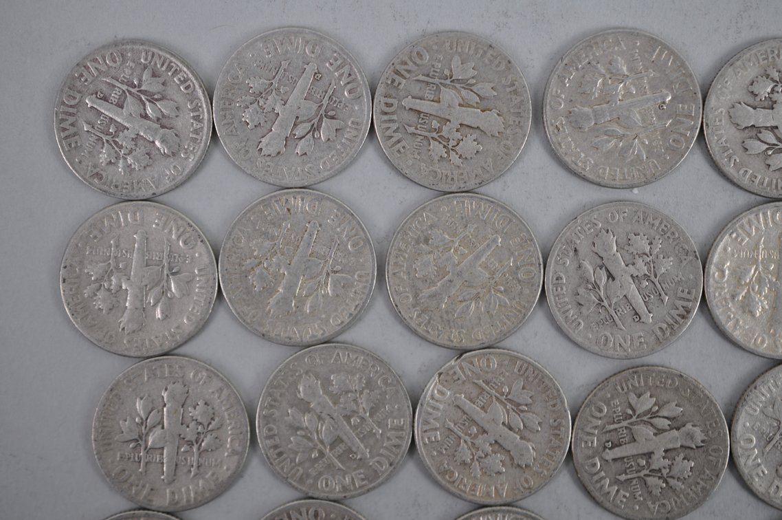 Tube of 50 Dimes Including 6 Winged Liberty Head Dimes, photo 9 of 15