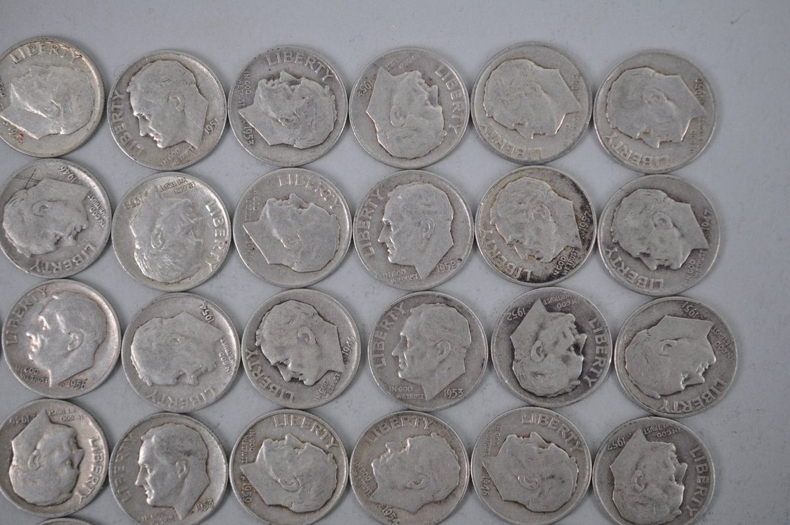 Tube of 50 Roosevelt Dimes, photo 3 of 13