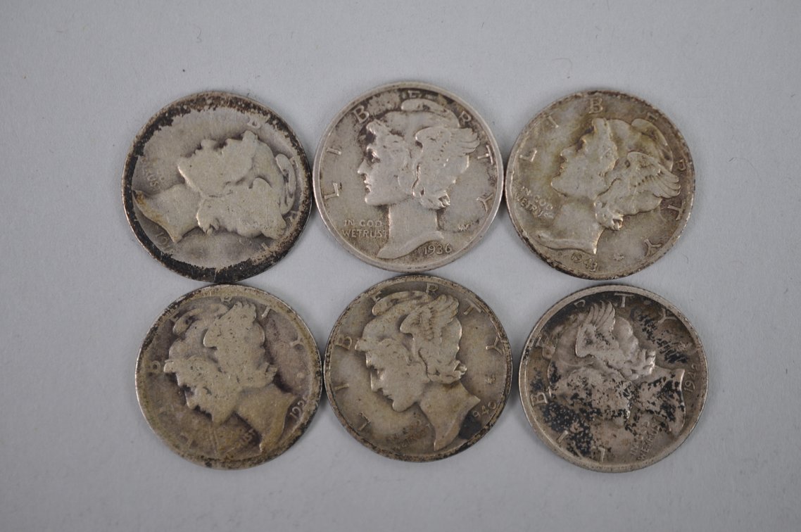 Tube of 50 Dimes Including 6 Winged Liberty Head Dimes, photo 6 of 15