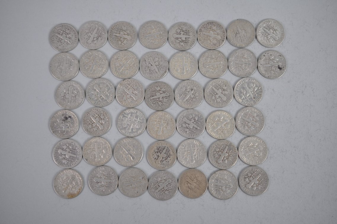 Tube of 50 Dimes Including 6 Winged Liberty Head Dimes, photo 8 of 15