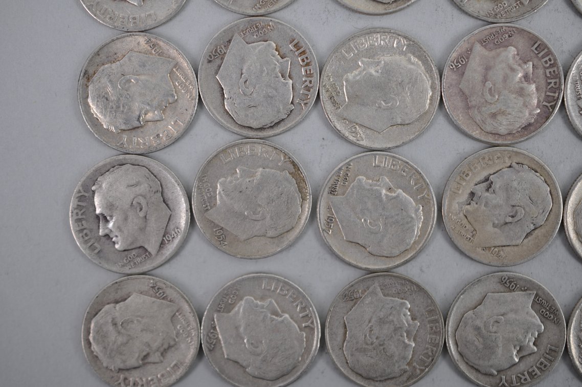 Tube of 50 Dimes Including 6 Winged Liberty Head Dimes, photo 2 of 15