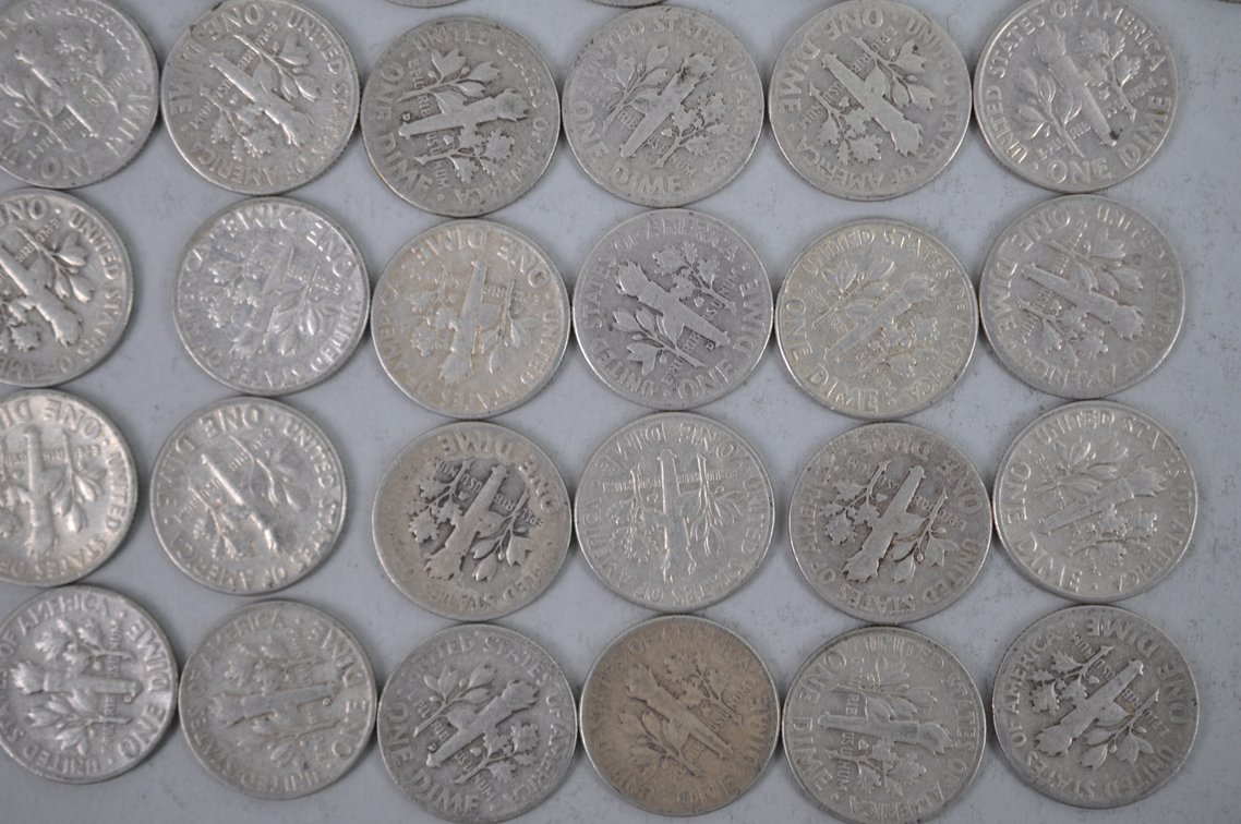 Tube of 50 Dimes Including 6 Winged Liberty Head Dimes, photo 12 of 15