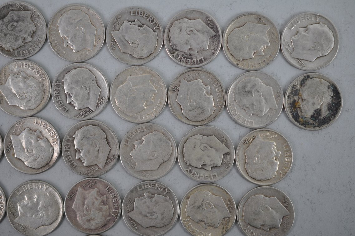 Tube of 50 Dimes Including 6 Winged Liberty Head Dimes, photo 4 of 15
