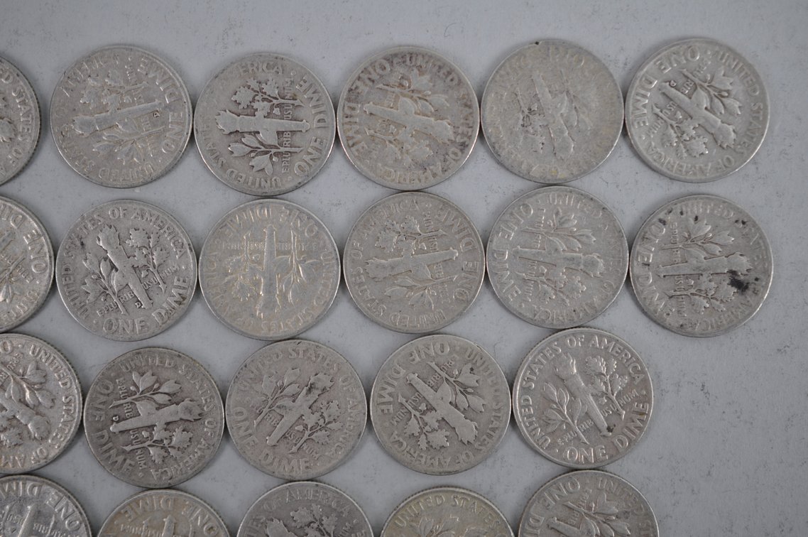 Tube of 50 Dimes Including 6 Winged Liberty Head Dimes, photo 10 of 15