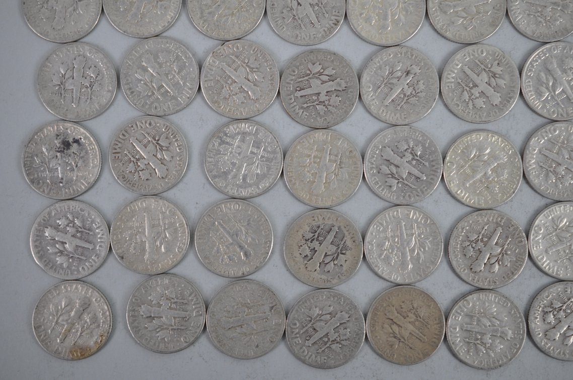 Tube of 50 Dimes Including 6 Winged Liberty Head Dimes, photo 11 of 15