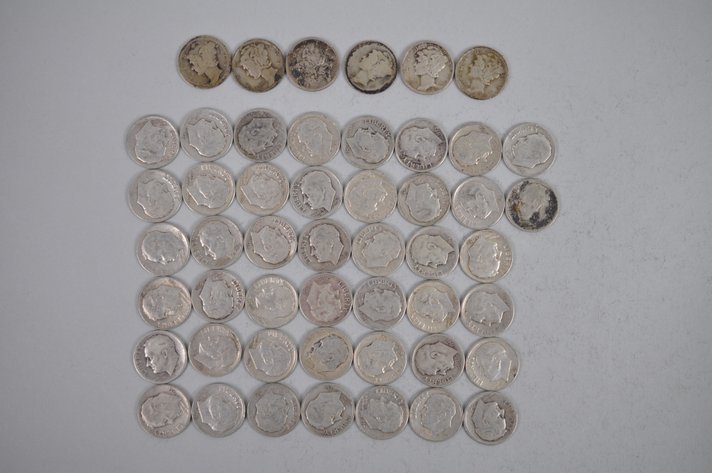 Tube of 50 Dimes Including 6 Winged Liberty Head Dimes