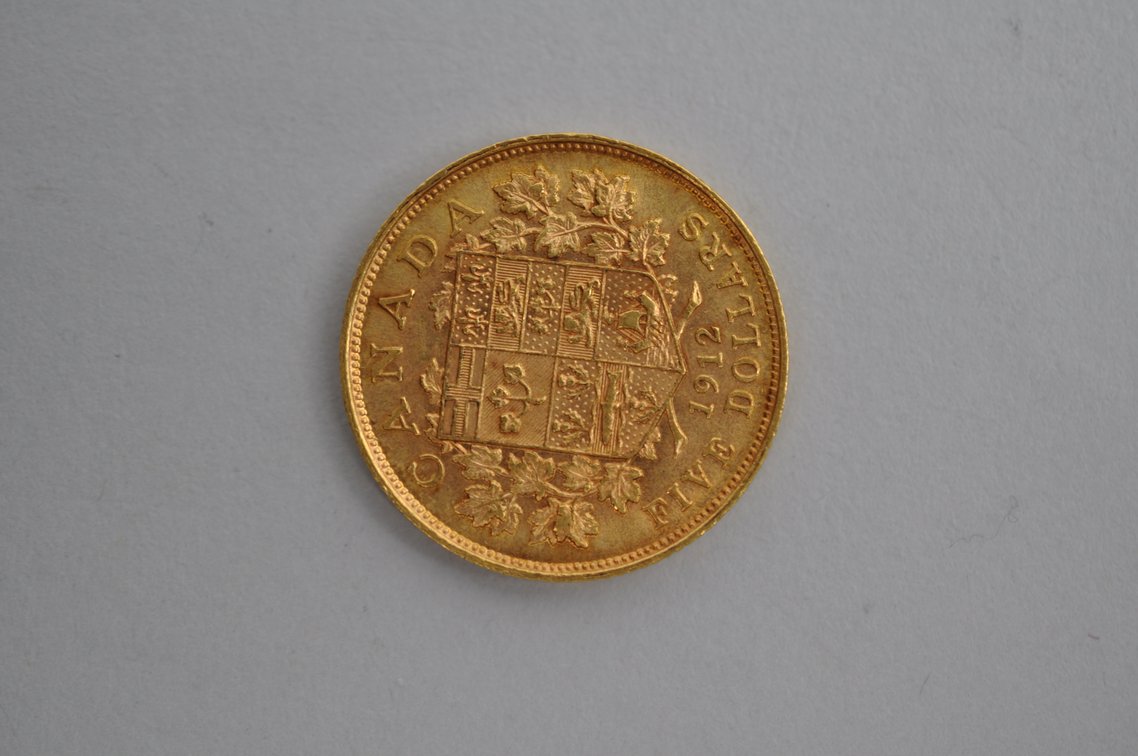 1912 Canadian Five Dollars Gold Coin, photo 2 of 2
