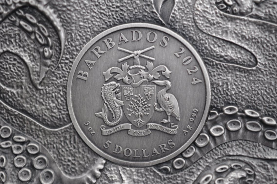 Barbados Silver Octopus Coin Mint Set, photo 4 of 5