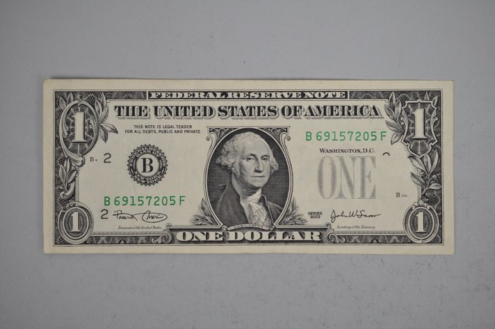 2003 One Dollar Bill Error- Missing Seal & Numbers