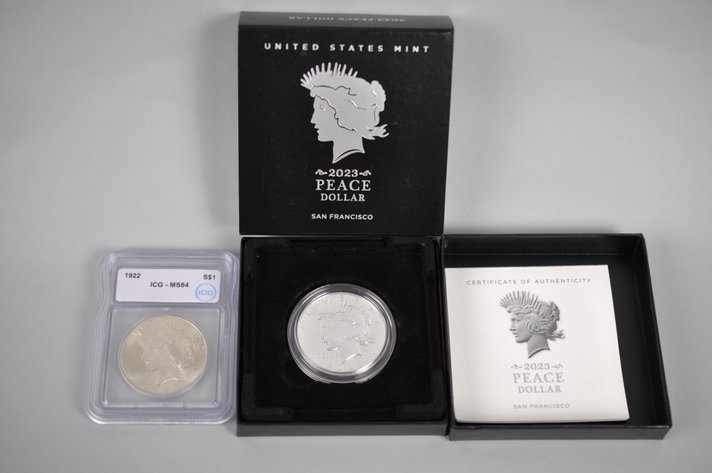Proof Mint Set and Graded Peace Dollars Slabbed