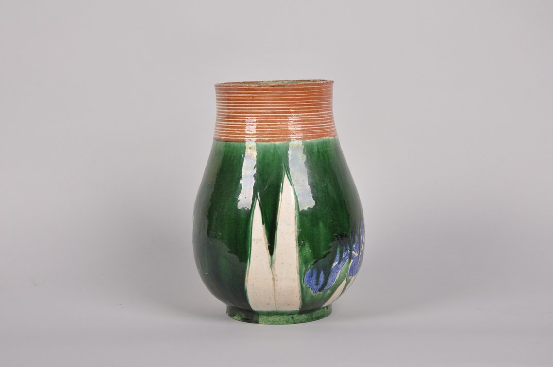 Awaji Japanese Glazed Iris Vase, photo 4 of 9