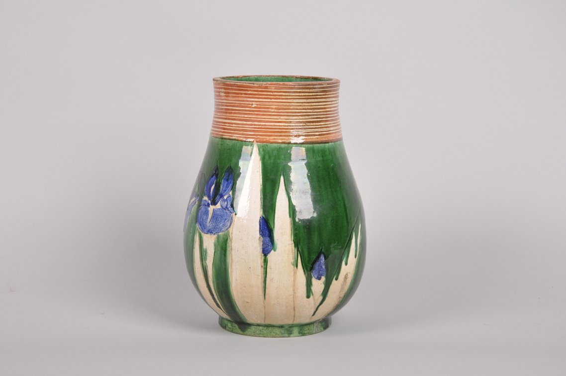 Awaji Japanese Glazed Iris Vase, photo 2 of 9