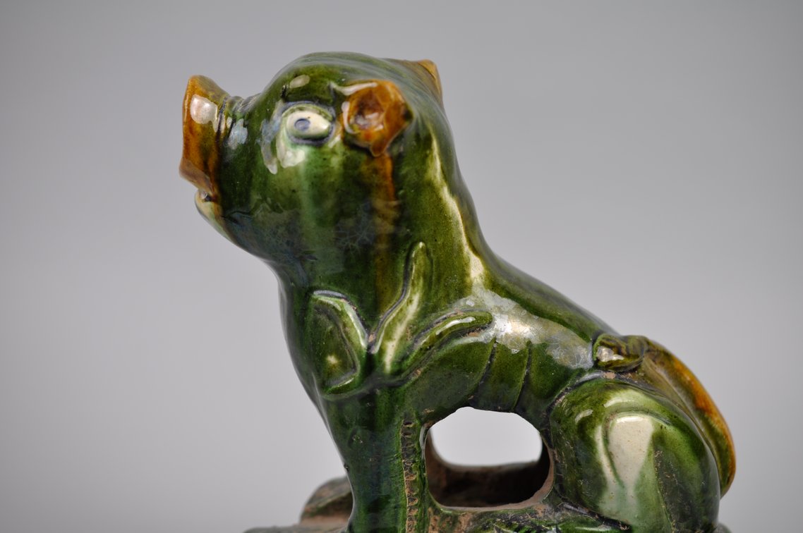 Chinese Sancai Glazed Pig Foo/Qilin Dog 20th Century Roof Tile, photo 9 of 13