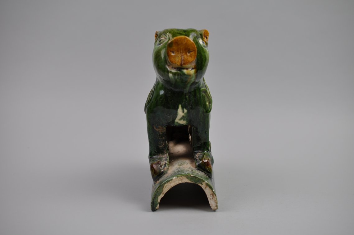 Chinese Sancai Glazed Pig Foo/Qilin Dog 20th Century Roof Tile, photo 10 of 13