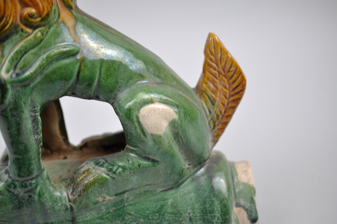 Chinese Sancai Glazed Foo Dog 20th Century Roof Tile, photo 10 of 10