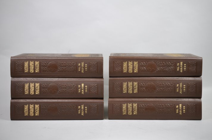 Vol. 73-78 National Geographic 1938-1940 Brown Leather Bound