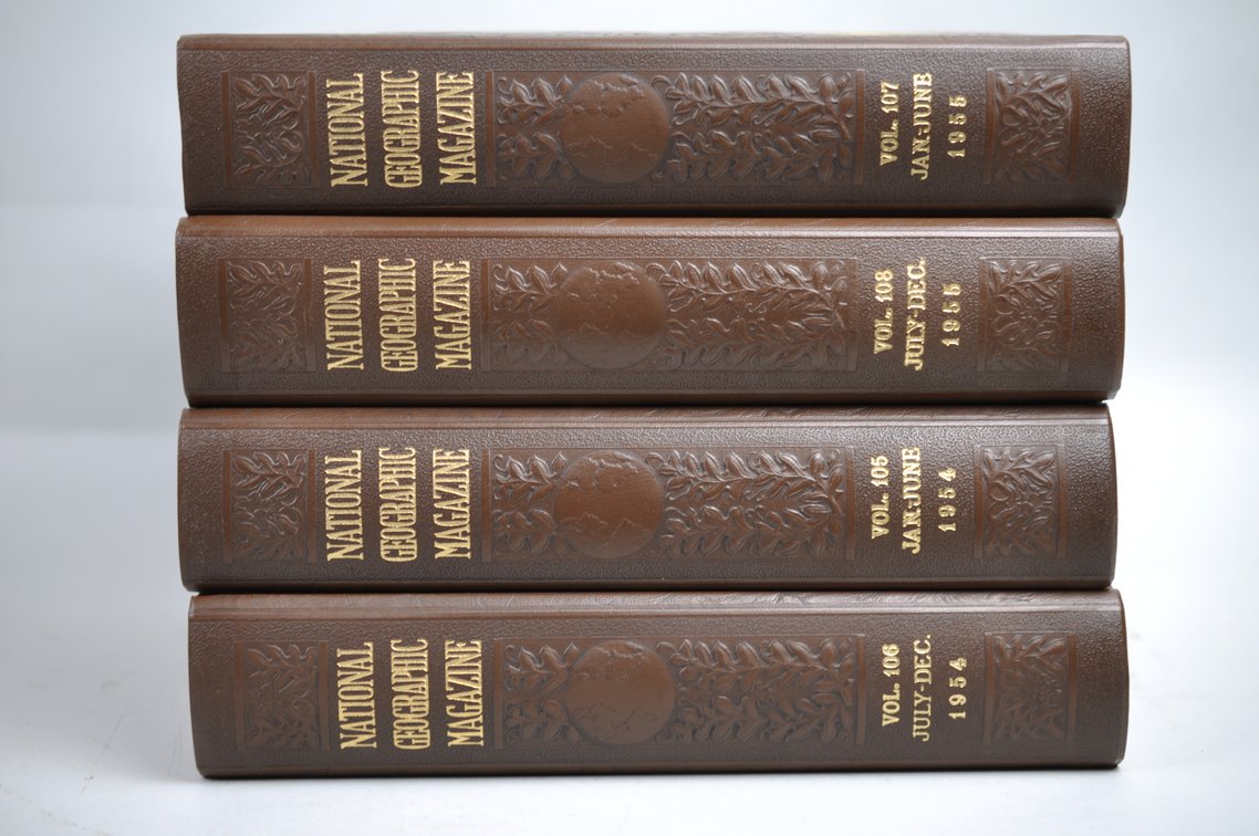 Vol. 103-110 National Geographic 1953-1956 Brown Leather Bound, photo 3 of 11