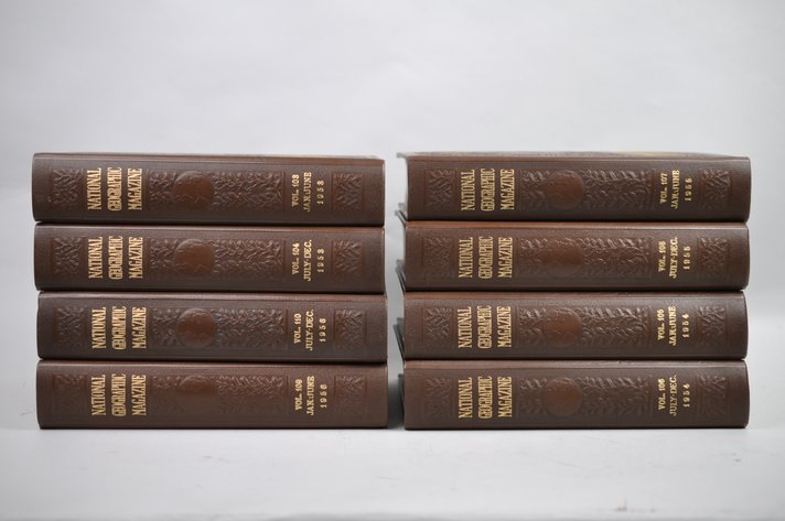 Vol. 103-110 National Geographic 1953-1956 Brown Leather Bound