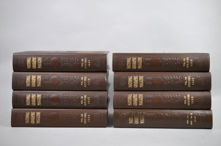 Vol. 111-118 National Geographic 1957-1960 Brown Leather Bound