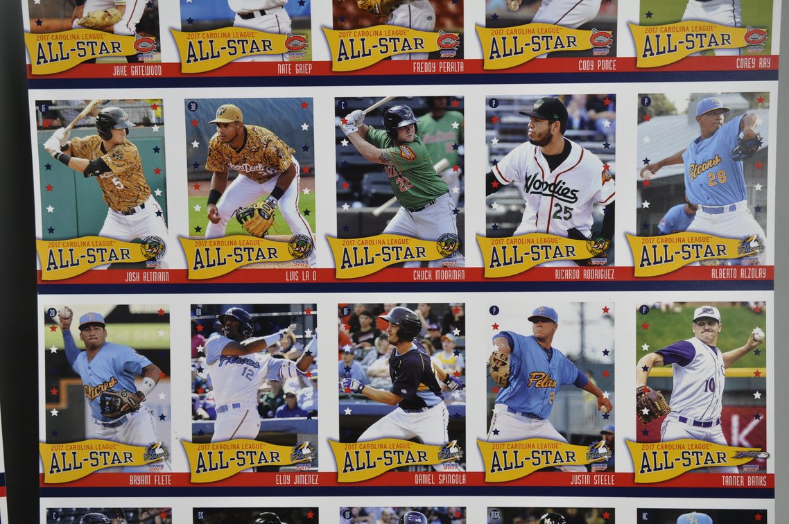 Two Uncut Sheets of 2017 Carolina League Cards, photo 6 of 8