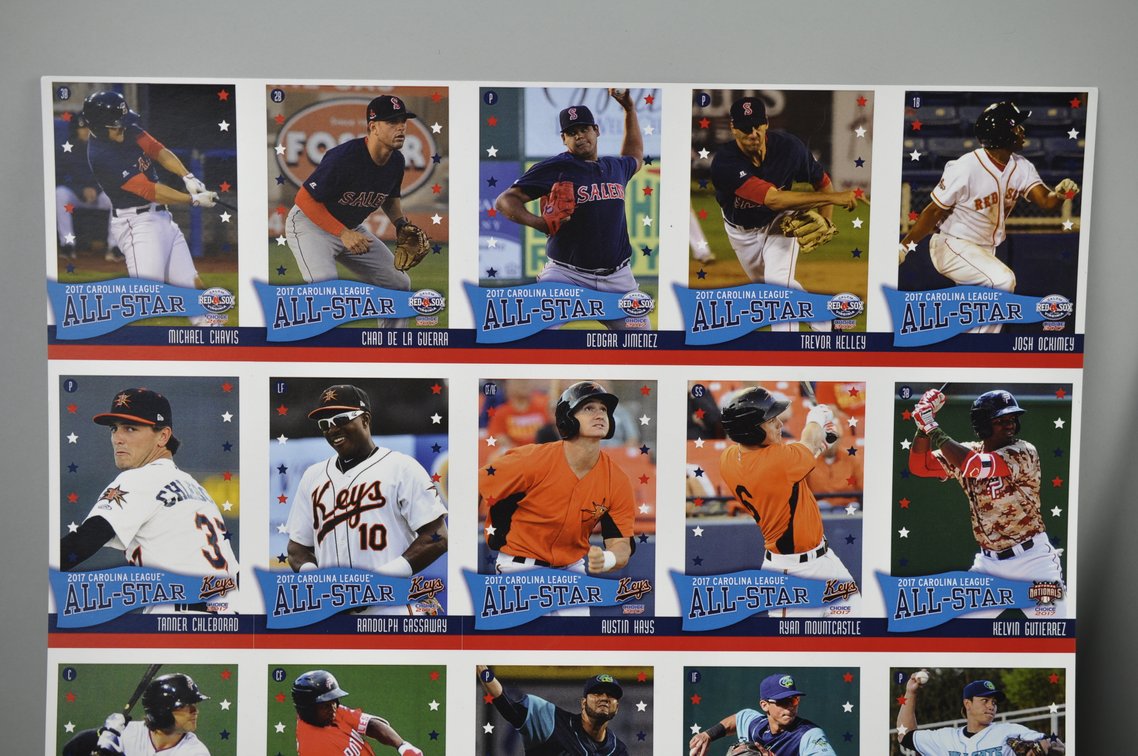 Two Uncut Sheets of 2017 Carolina League Cards, photo 2 of 8