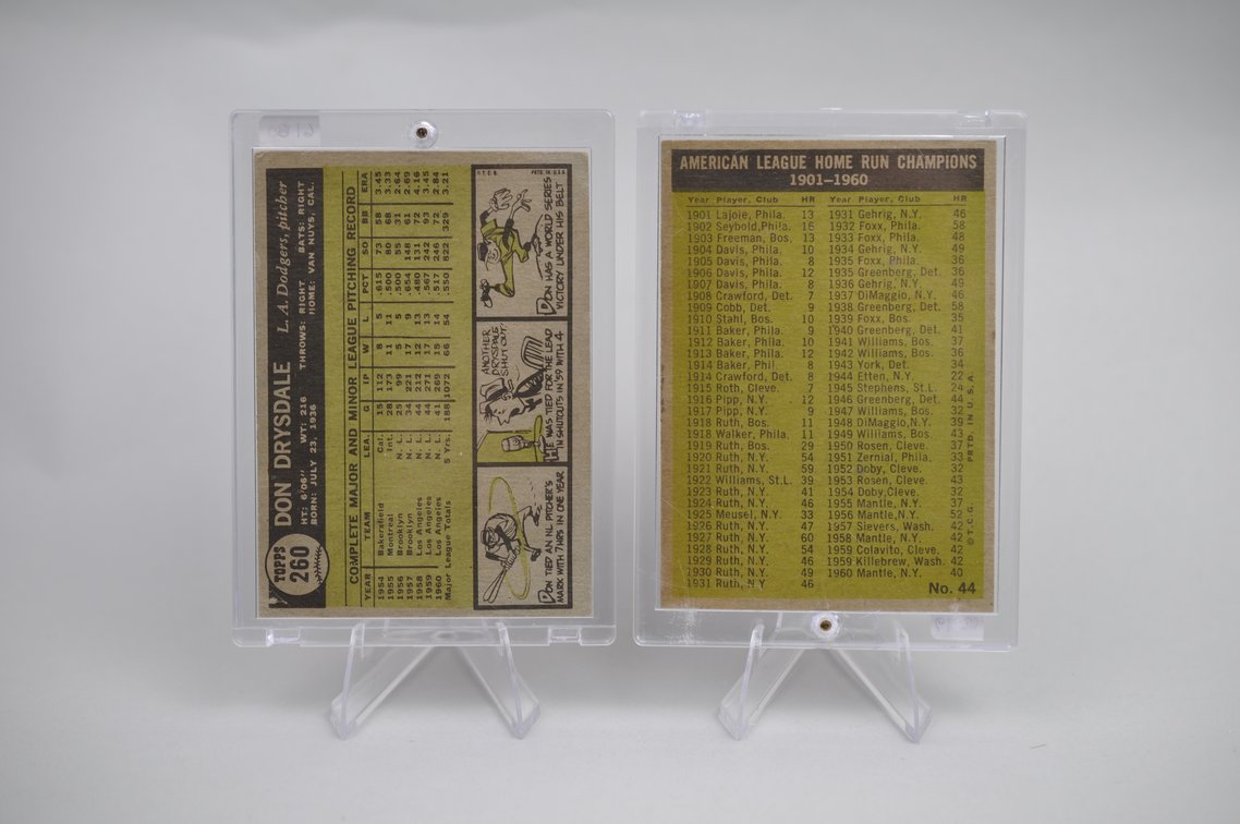 1961 Drysdale & AL HR Leaders Cards, photo 4 of 6